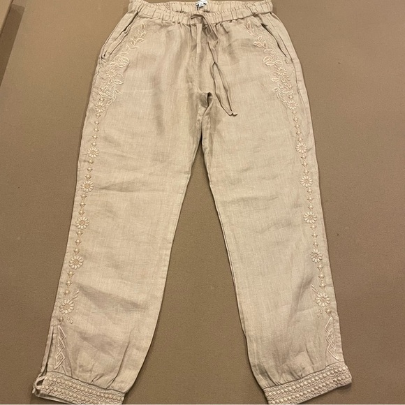 JW Los Angeles Linen Embroidered Joggers Size Small - Picture 6 of 13